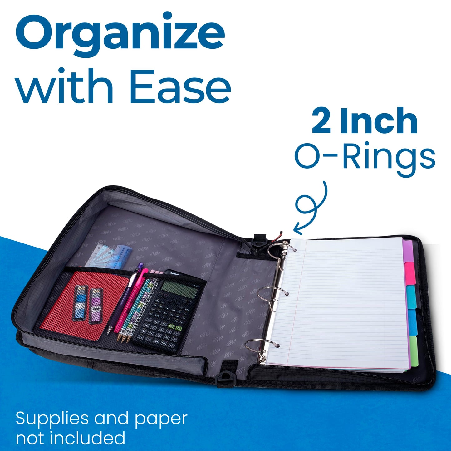 Case-it Zipper Binder | 2-Inch O-Rings | 400-Sheet | LT-007 Midnight Blue