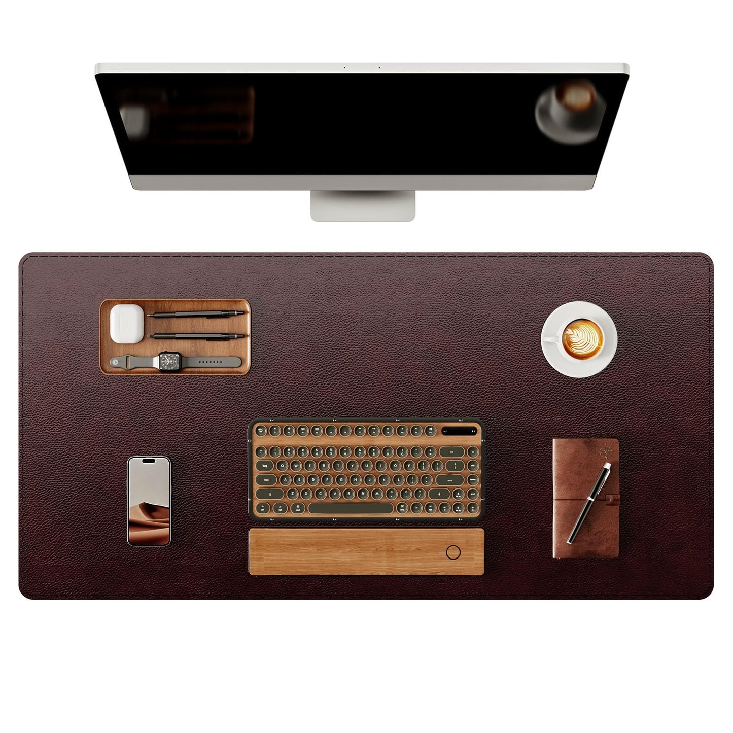 YSAGi Genuine Leather Desk Mat, 35.4"x17" Office Desk Pad, Thick Desk Pad Mat with Stitched Line