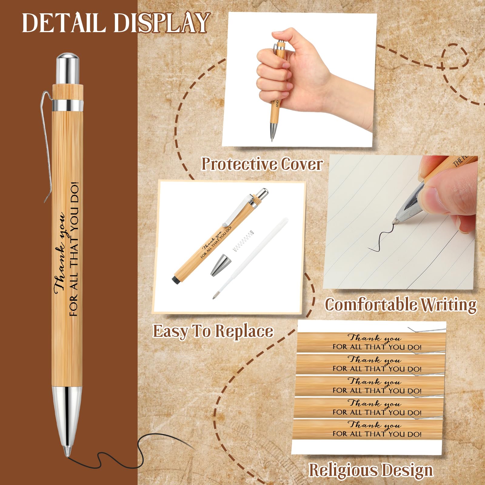Fuutreo 50 Pcs Employee Appreciation Gift Bulk Inspirational Bamboo Pens Thanks Wood Ballpoint Pen