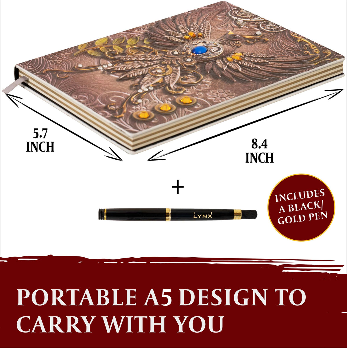DND Notebook / Journal, Unique 200 Page Book with 3D Pink Phoenix Embossed Faux Leather Cover with