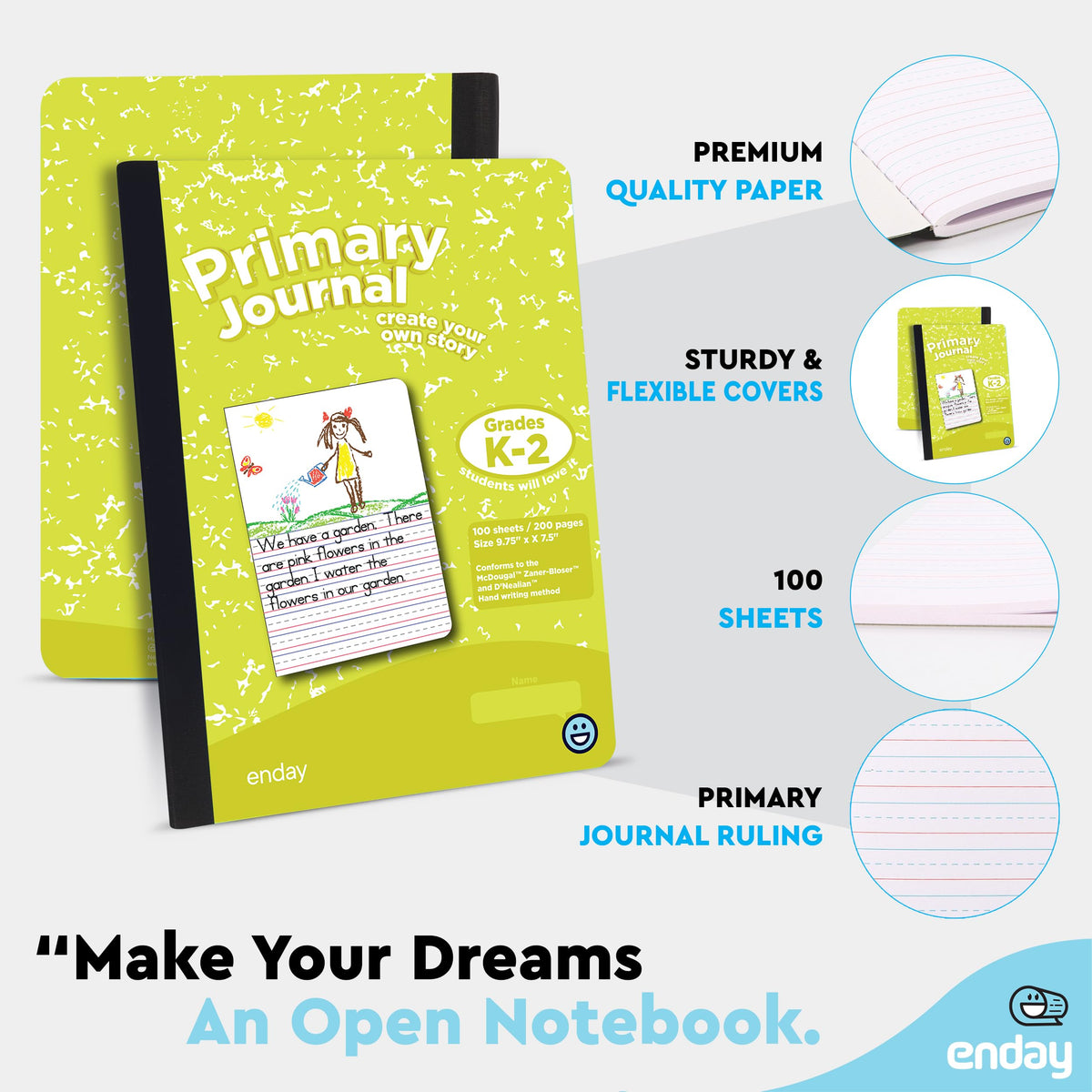 Enday Primary Journal Grades K-2, Primary Writing Journal, Half Page Ruled Primary Journal