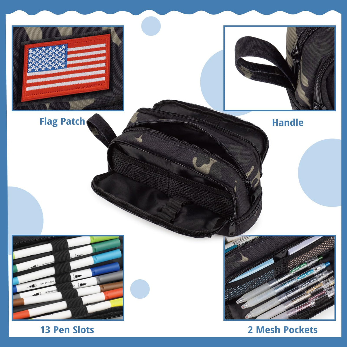 Tactical 4 Compartments Pencil Case for Boy, Large Pen Pouch Bag for School