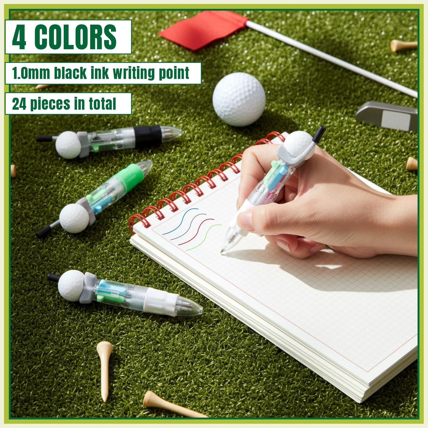 Kosiz 24 Pack Golf Party Favors Multicolor 4 in 1 0.5mm Ballpoint Pen