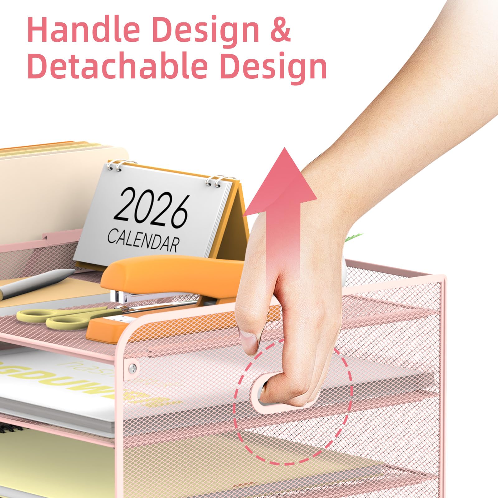 SUPEASY Mesh Desk Organizer with File Holder, 5-Tier Paper Letter Tray Organizer with Magazine