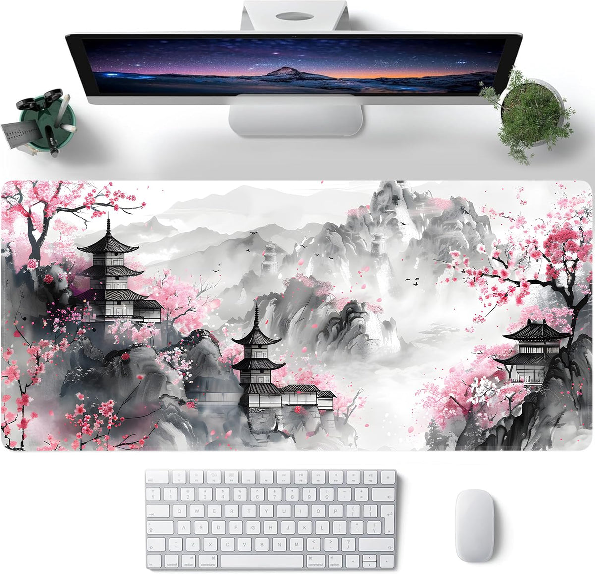 Japanese Cherry Blossom Large Mouse Pad,Gaming Keyboard Desk Pad,Extended Mouse Mat Non-Slip Rubber