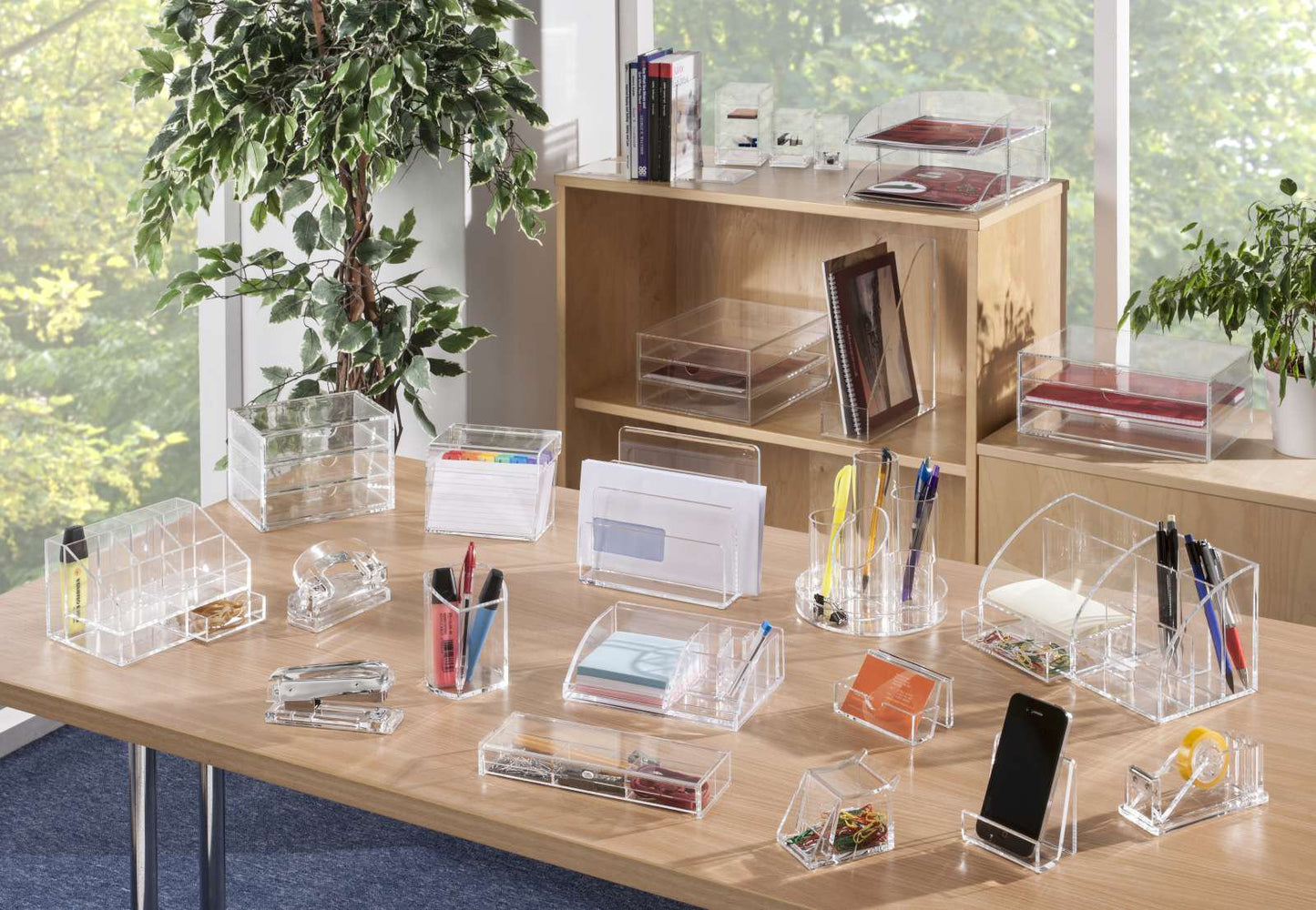 Osco Clear Acrylic Pen Pot – Round Transparent Pencil Holder & Desk Tidy – Durable Office Organiser