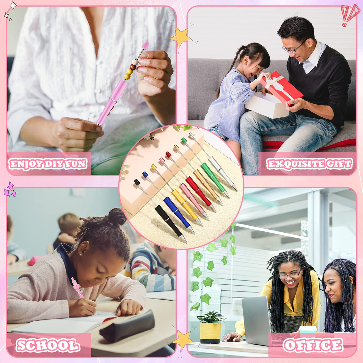 Kosiz 150 Pcs Plastic Beadable Pen Bulk, Pure Colors