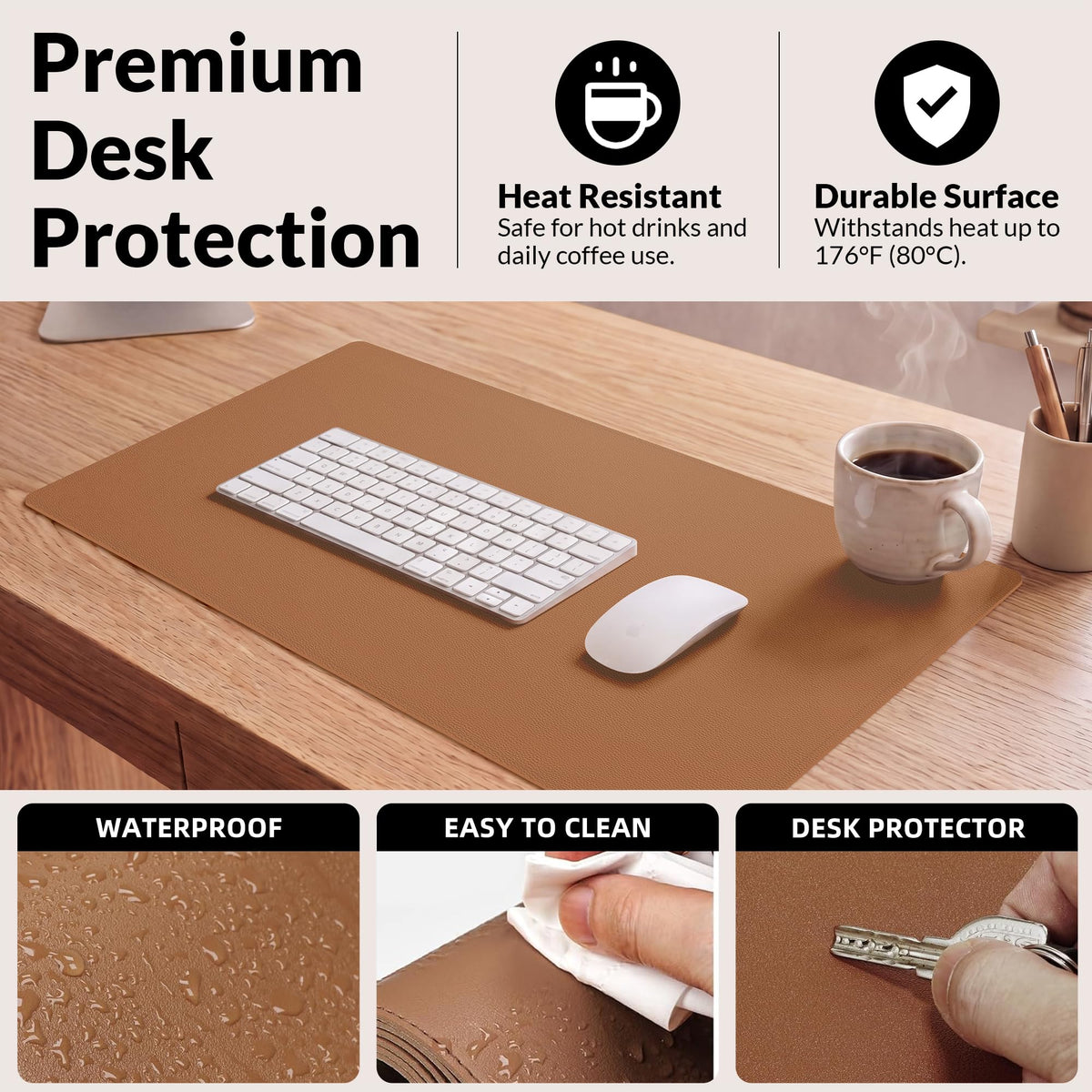 AFIING Leather Desk Mat 35.4" x 17", Brown