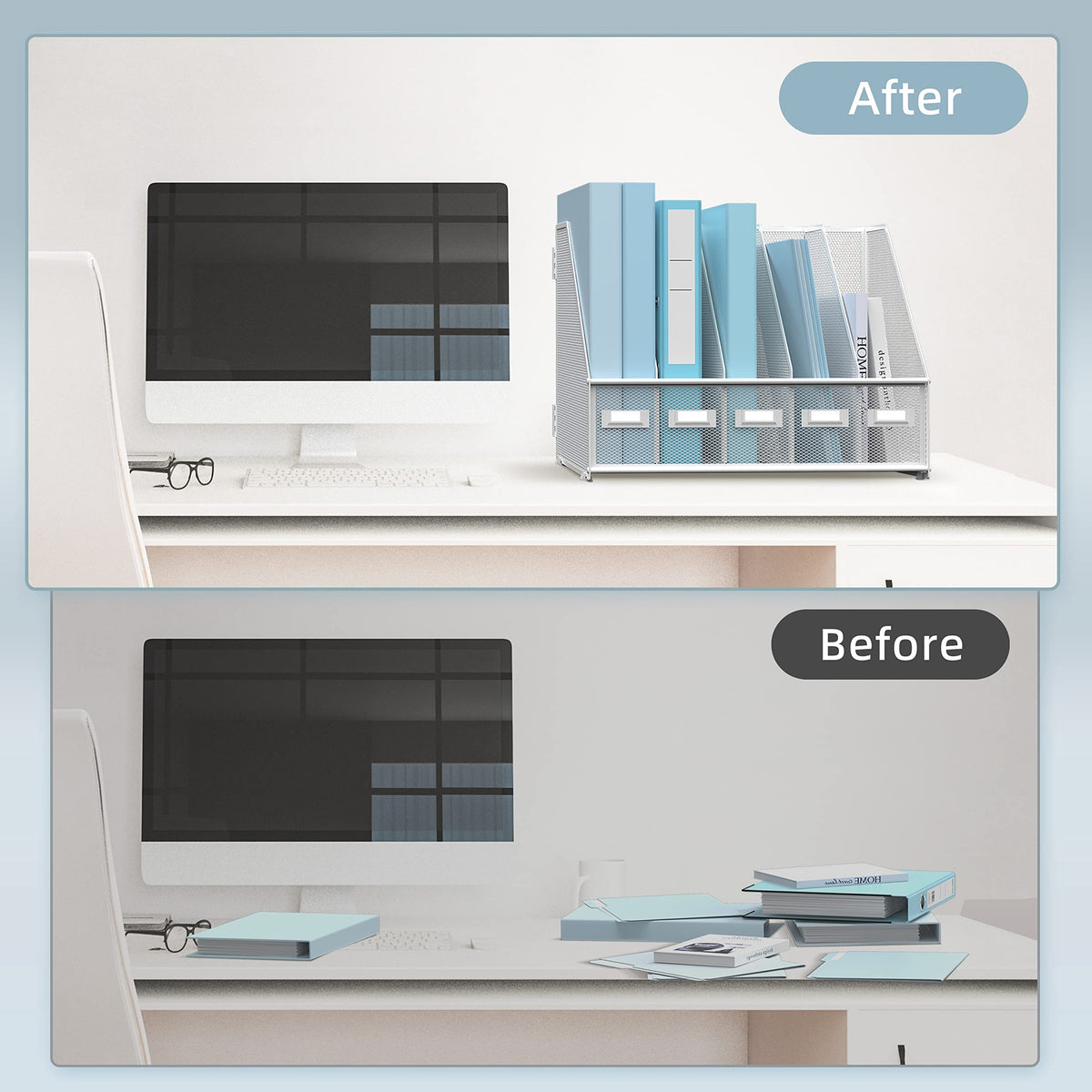 SUPEASY Desk Organizers Metal Desk Magazine File Holder with 5 Vertical Compartments Rack File
