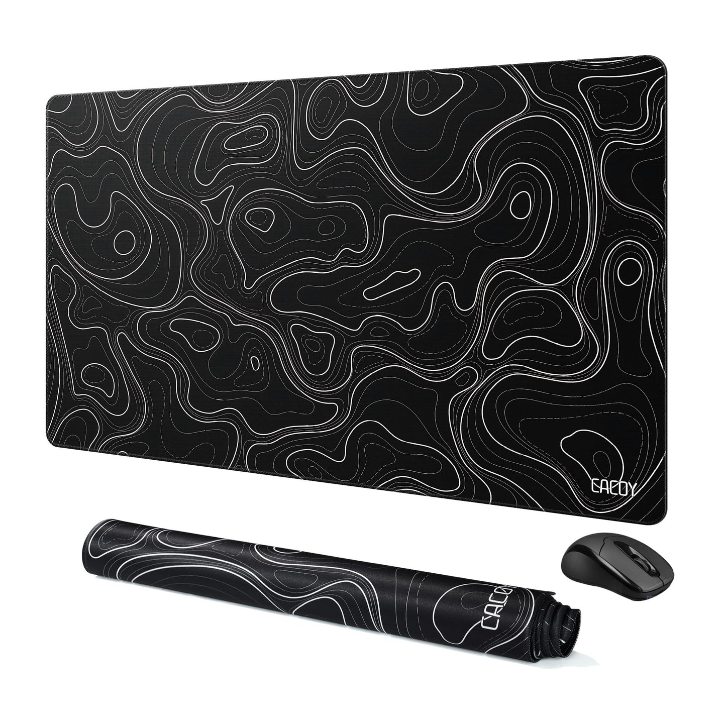 Cacoy 36" x 20" Black Topographic Gaming Mouse Pad Large Computer Mouse Mat