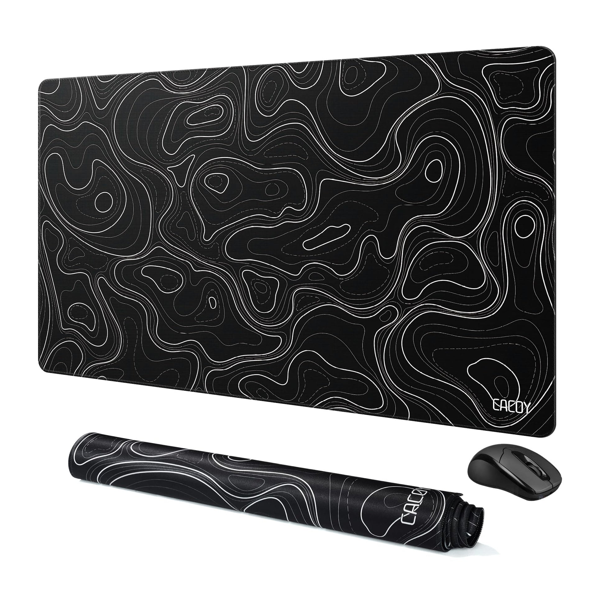 Cacoy 36" x 20" Black Topographic Gaming Mouse Pad Large Computer Mouse Mat