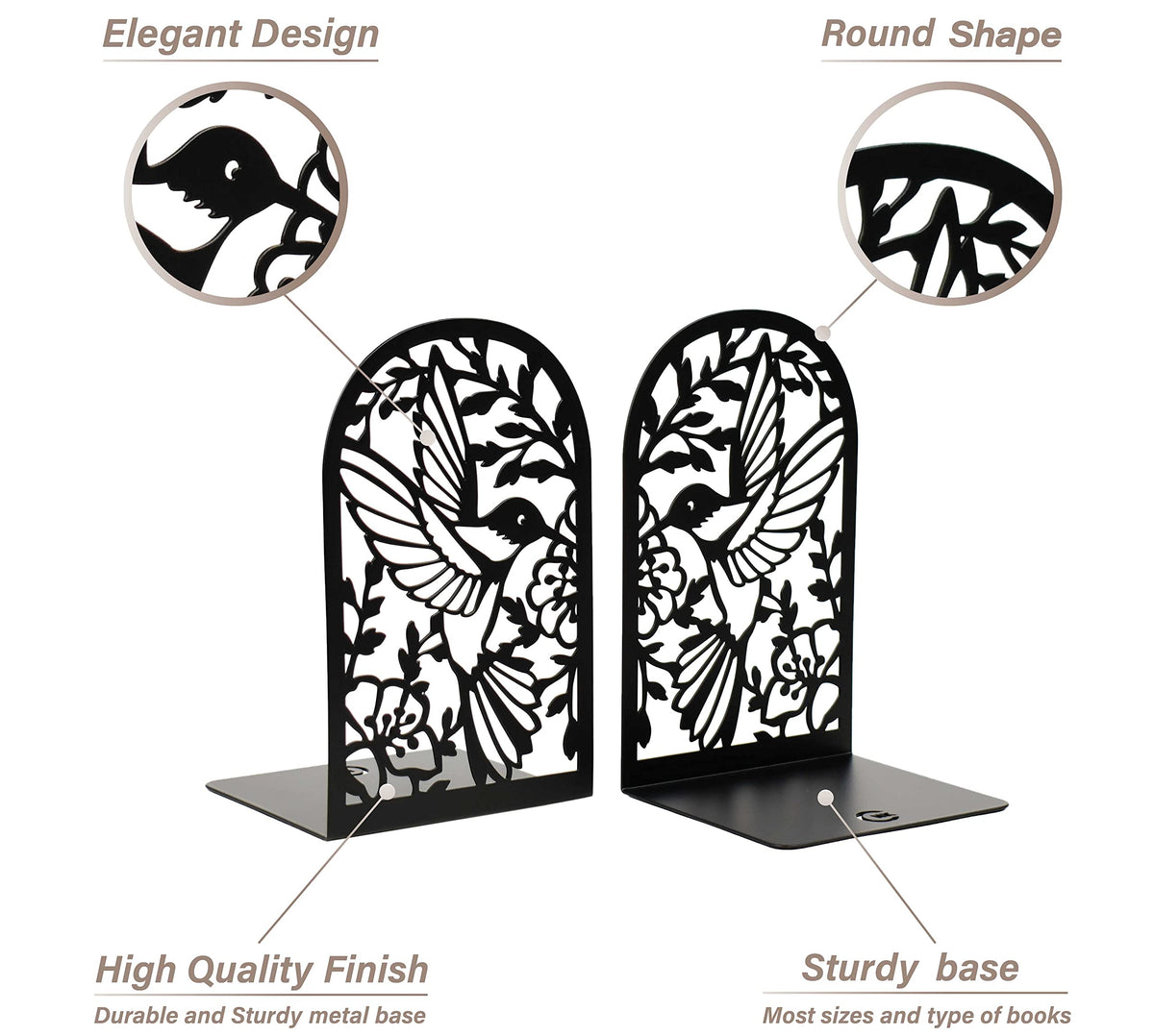 CNK Premium BookEnds - Heavy Duty Metal Book Stoppers for Home Office, Decorative Book Shelf