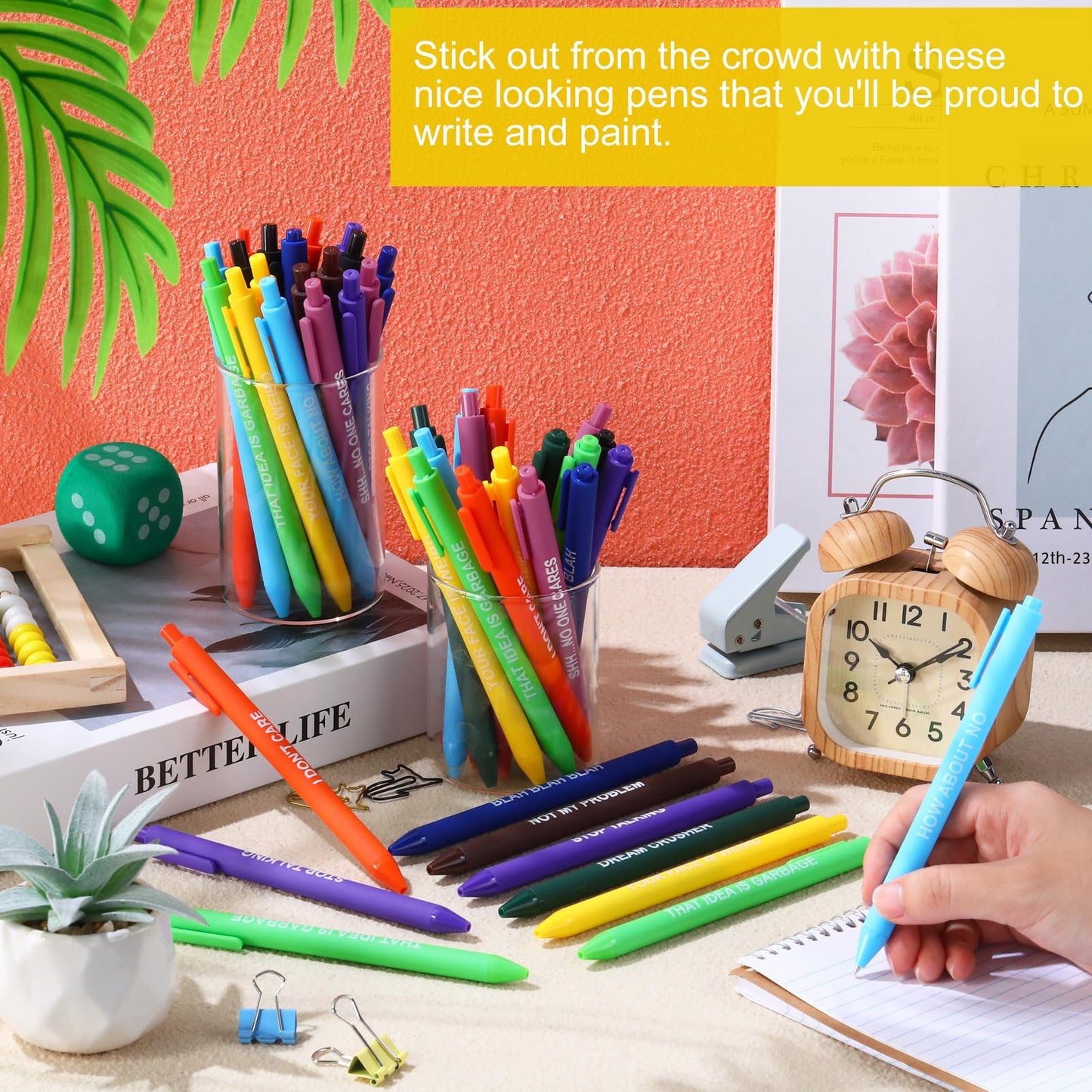 Crtiin 50 Pcs Inspirational Pens Bulk Light Color, Stop Anxiety