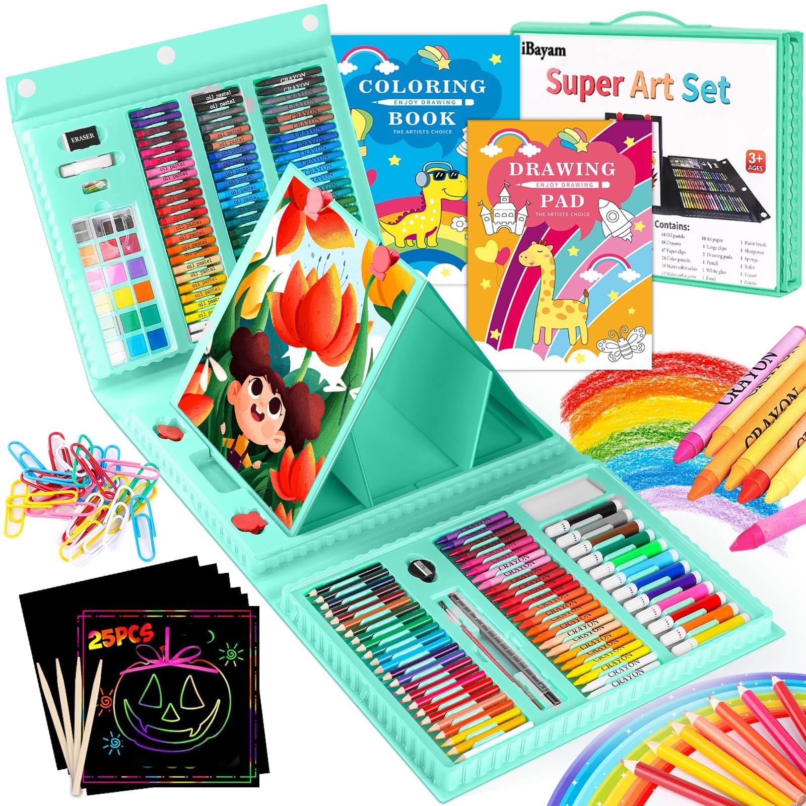 iBayam Art Supplies for Adult, Art Set Case, Trifold Easel, Scratch Paper