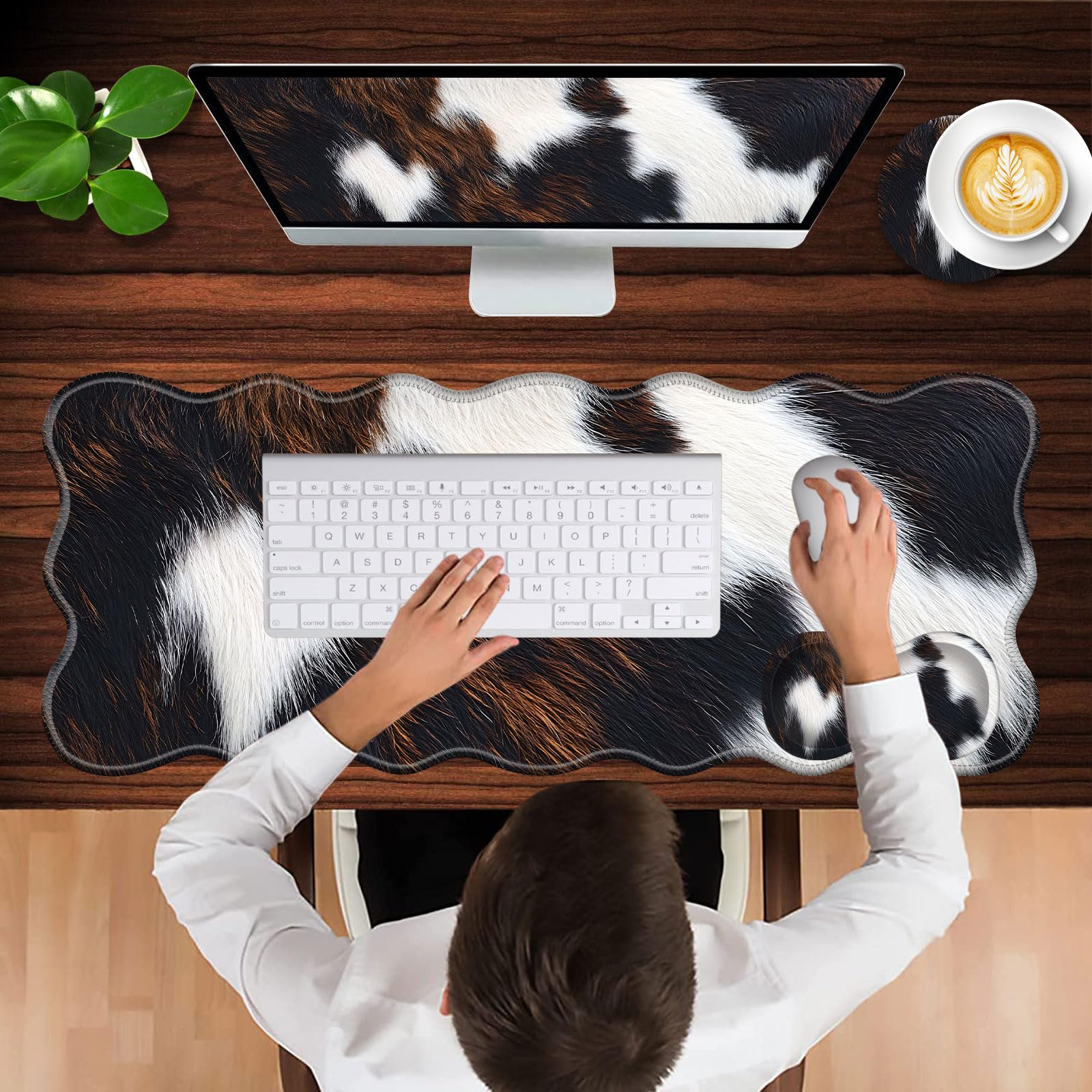 CICPLKSE Mouse Pad with Wrist Support + Desk Mat + Coaster 3 in 1 Set, XL Large Gaming Mousepad