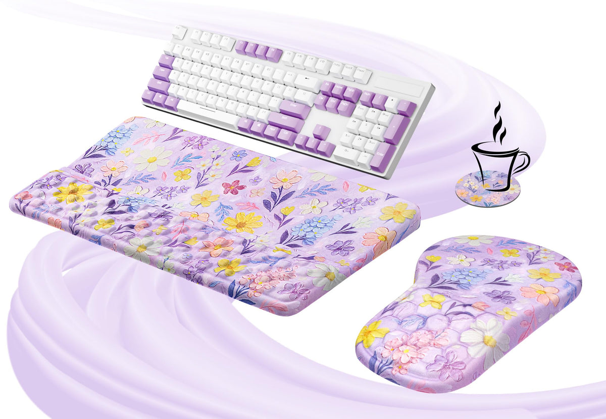 Ospelelf Keyboard Wrist Rest and Mouse Pad Set, Ergonomic Memory Foam Wrist Support, Aesthetic Desk