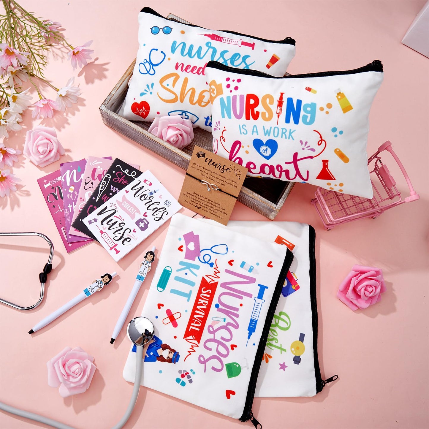 Sabary 48 Pcs Nurse Gifts Set for Women 12 Makeup Cosmetic Bag 12 Notebooks 12 Doctor Nurse