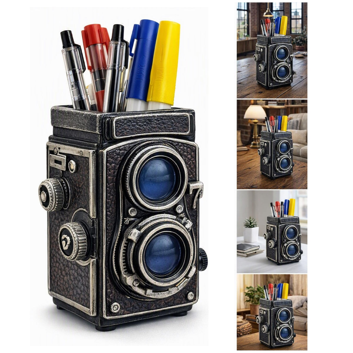 Bellaa Camera Pen Pencil Holder Vintage Retro Antique Style Shabby Chic Desk Organizer Office