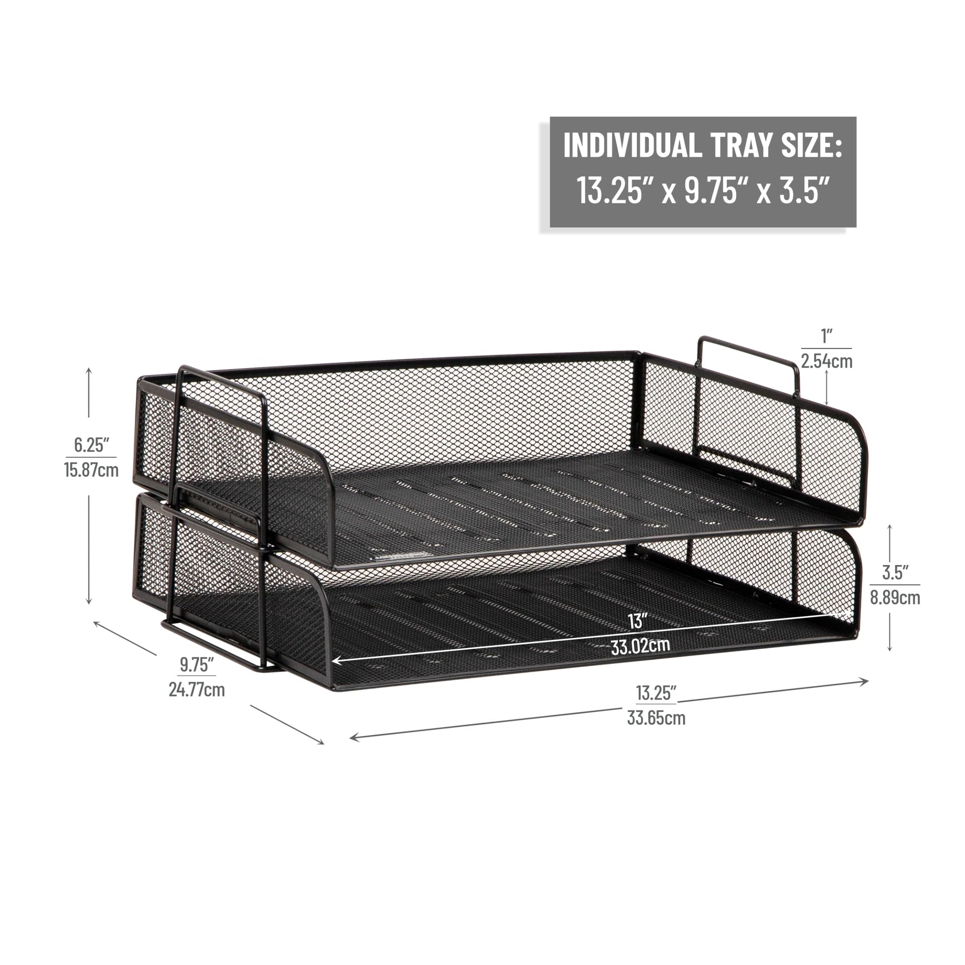 Mind Reader Stackable Paper Tray, Desktop Organizer, File Storage, Office, Metal Mesh, 2 Pcs., Black