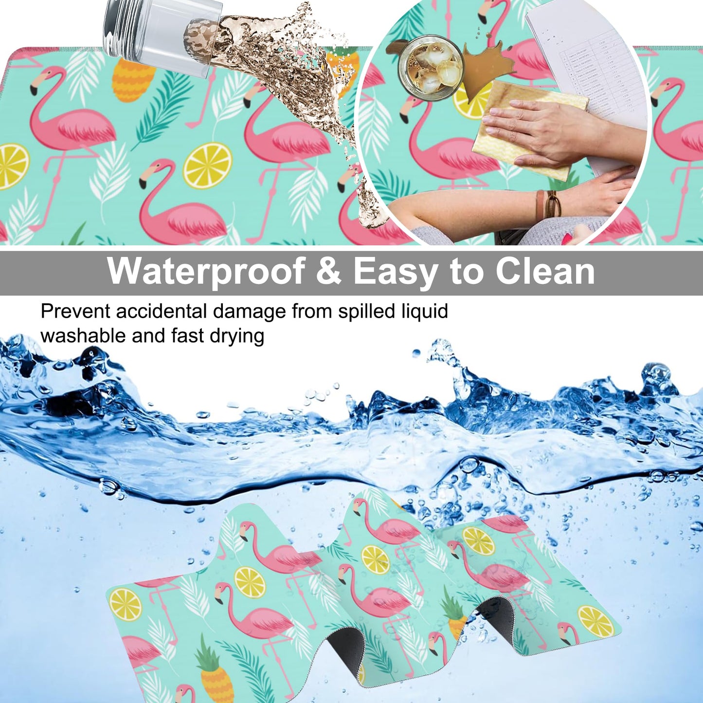 Pink Flamingo Desk Mat,Large Summer Flamingos Pineapples Tropical Leaves Gaming Keyboard Mouse