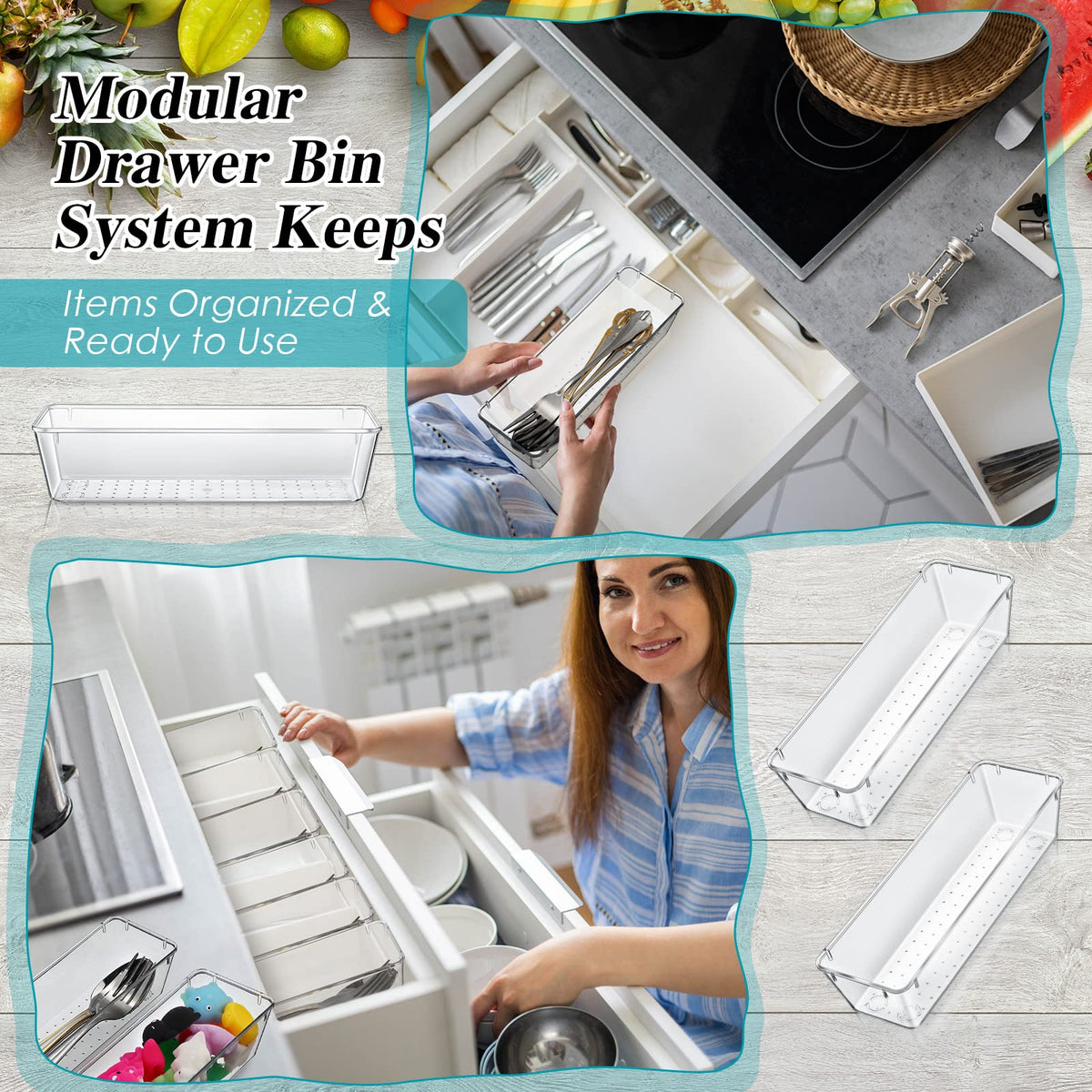 Maitys 12 Pcs Clear Drawer Organizer 9 x 3 x 2 Inches Plastic Rectangle Trays Makeup Vanity Storage