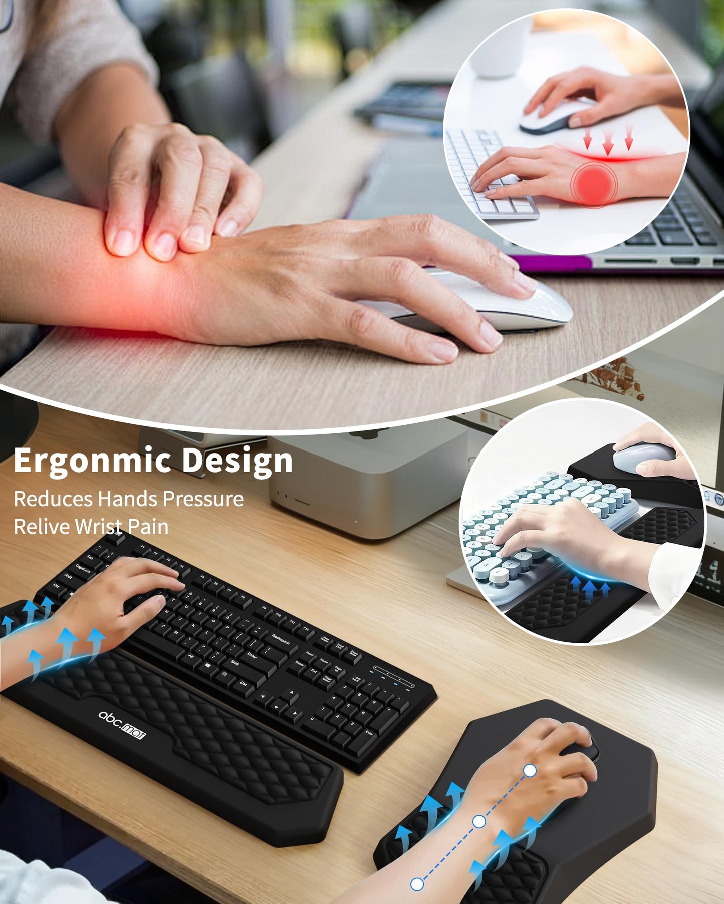 Ergonomic Mouse Pad with Wrist Rest & Keyboard Wrist Rest Support Set