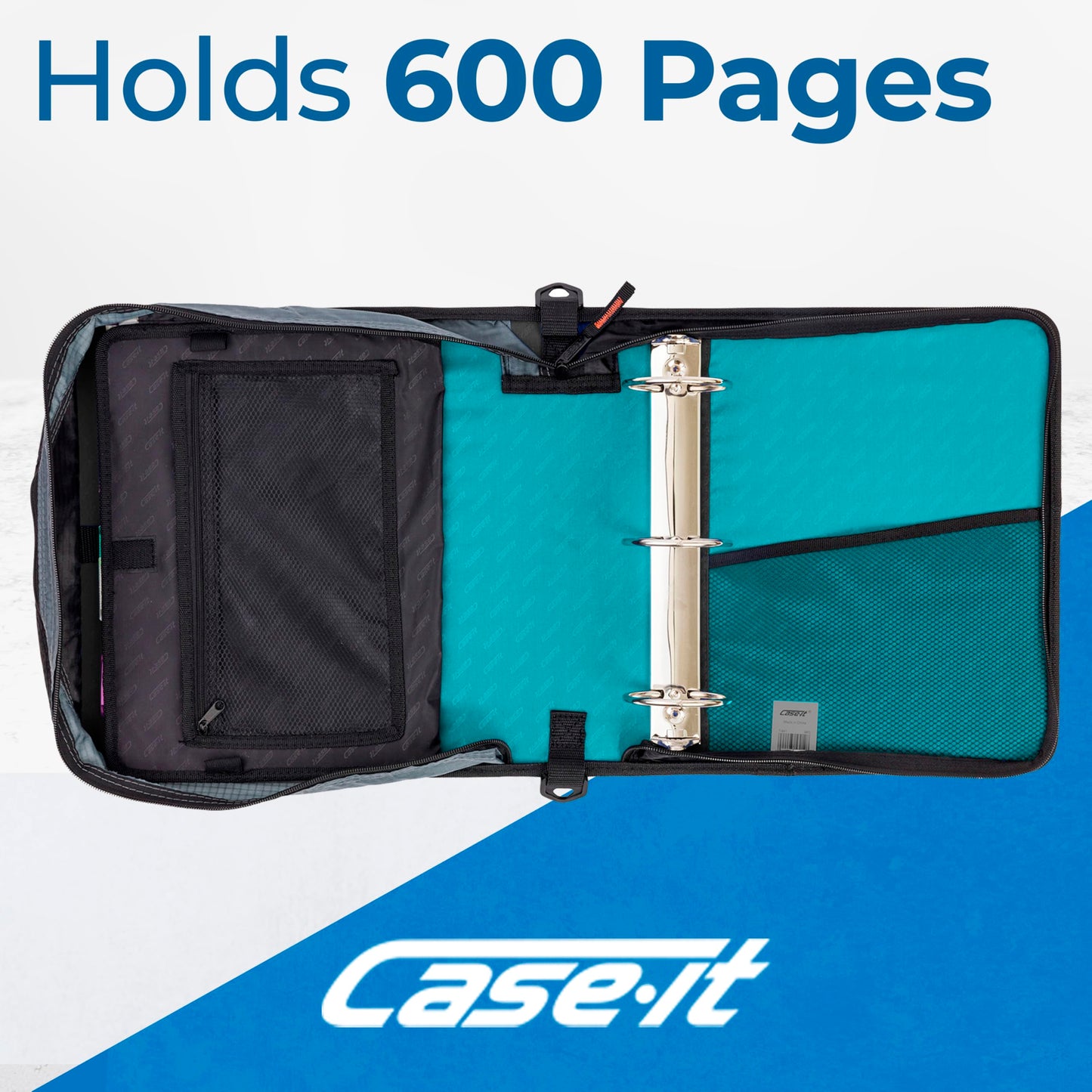 Case-it Zipper Binder | 3-Inch O-Rings | 600-Sheet | D-146 Spearmint Blue