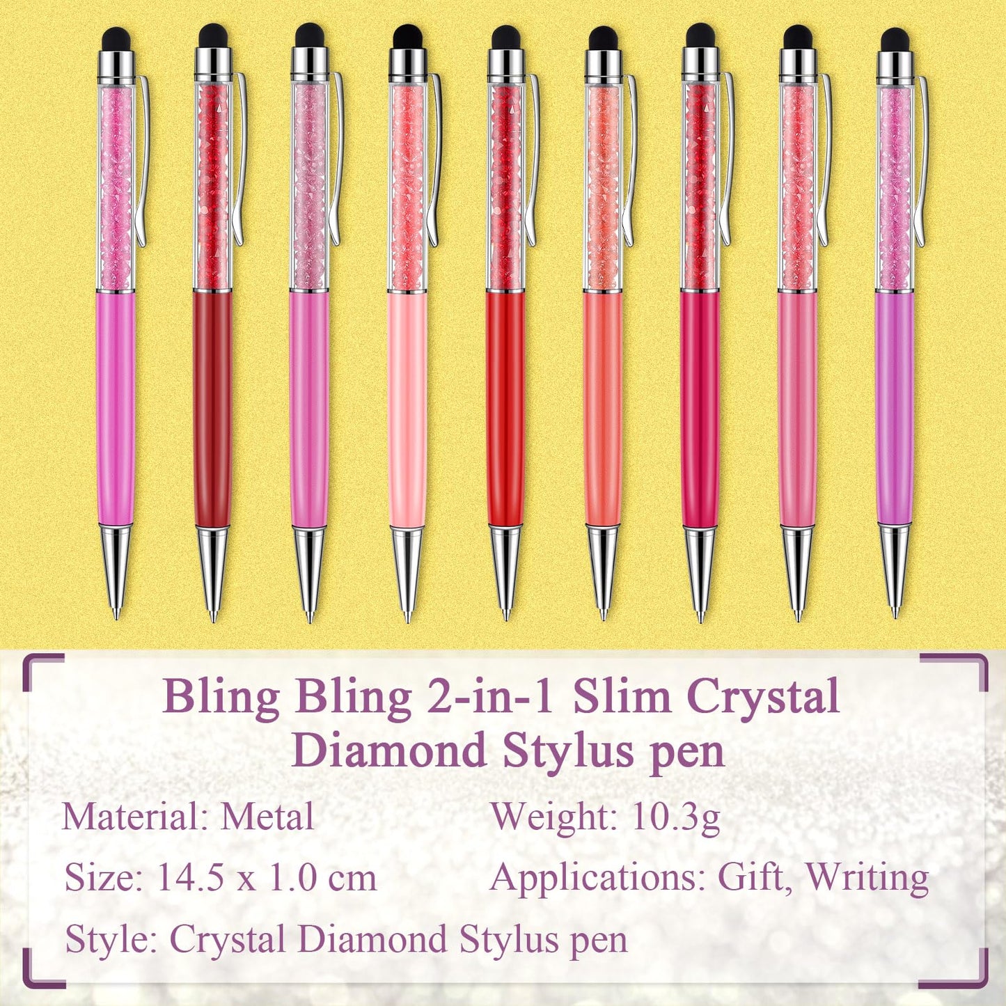 HESTYA 26 Pcs Crystal Stylus Ballpoint Pens 2-in-1 for Women, Warm Colors