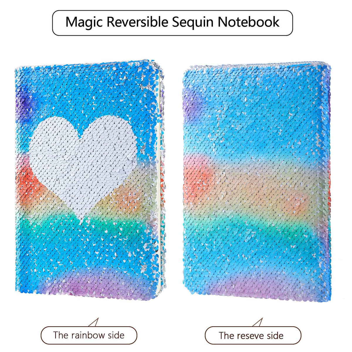 Outus 4 Pcs Sequin Girls Journal Valentines Journal Gift with Color Gel Ink Pens Glitter Notebook
