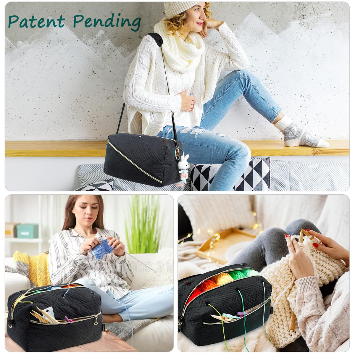 MYBAGZING Crochet Bag Organizer,Knitting Bag for Yarn Storage&Crochet Hooks