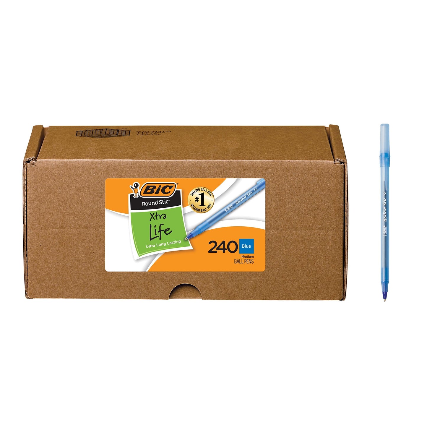 BIC Round Stic Blue Ballpoint Pens, Medium Point, 1.0mm, 240-Count