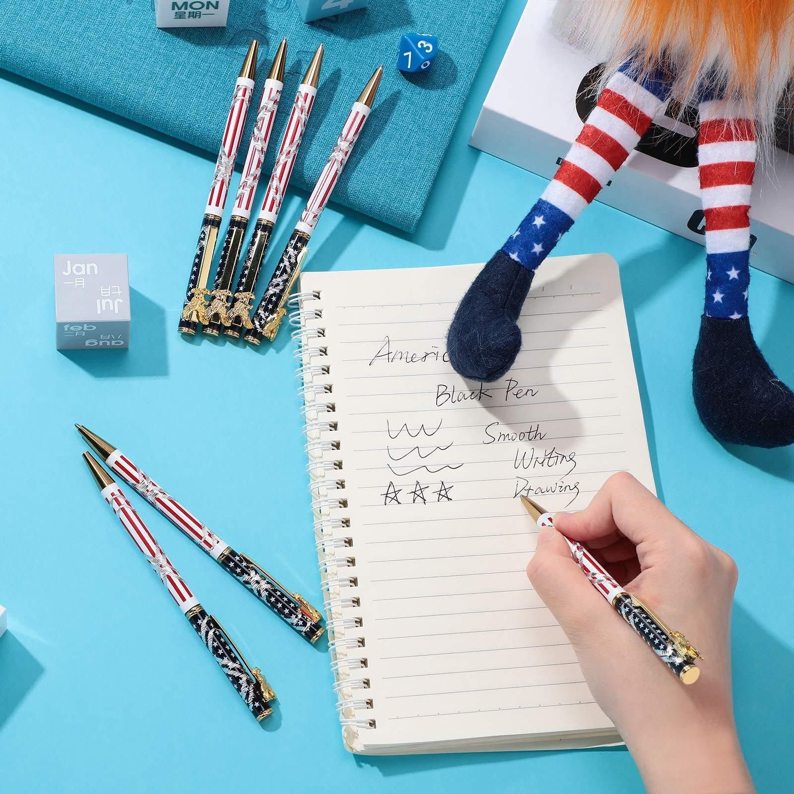 Zonon 12 Pcs Patriotic Ballpoint Pens, Black Ink, Gold, Black Refills