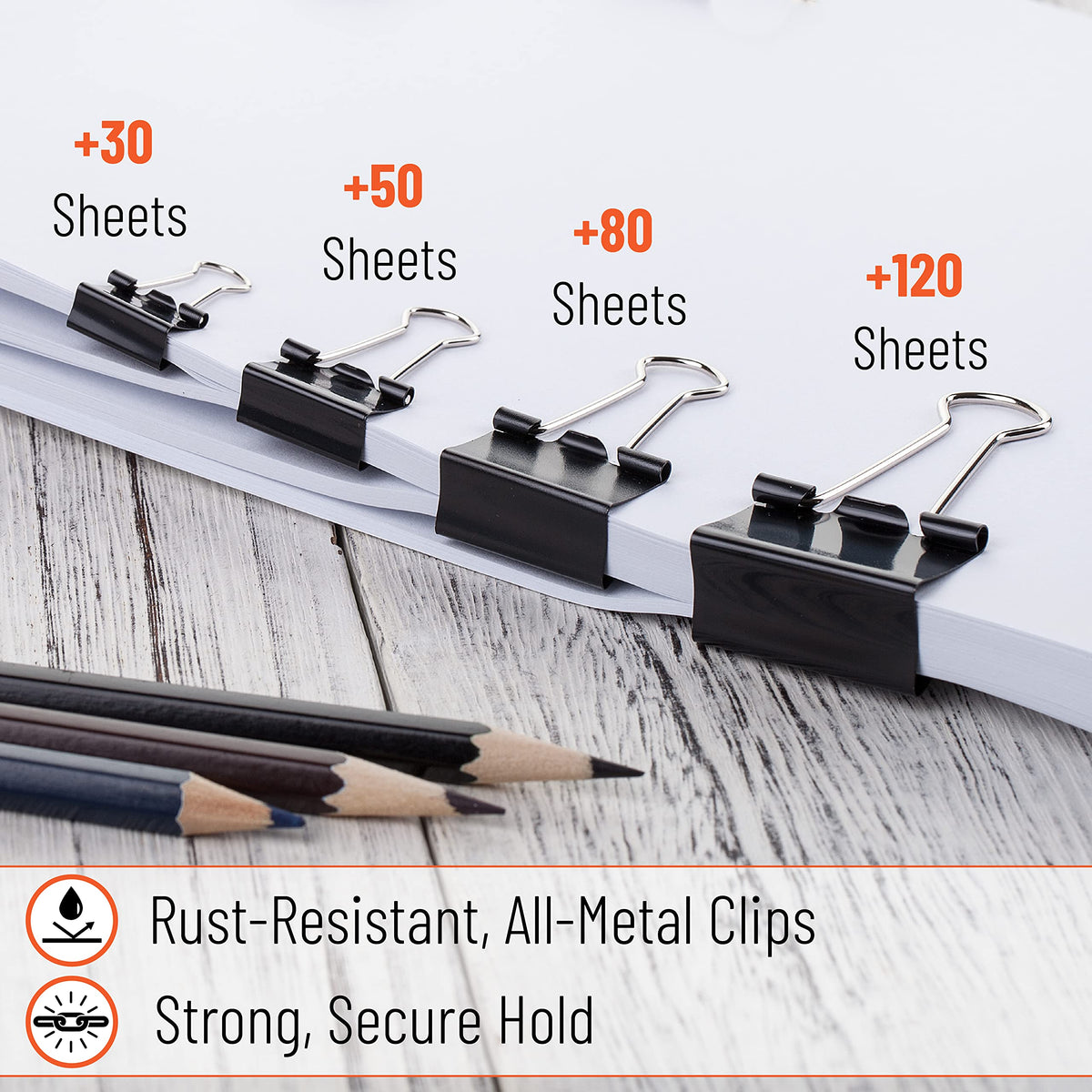 Mr. Pen- Binder Clips, 100 pcs, Assorted Sizes, Black Binder Paper Clips