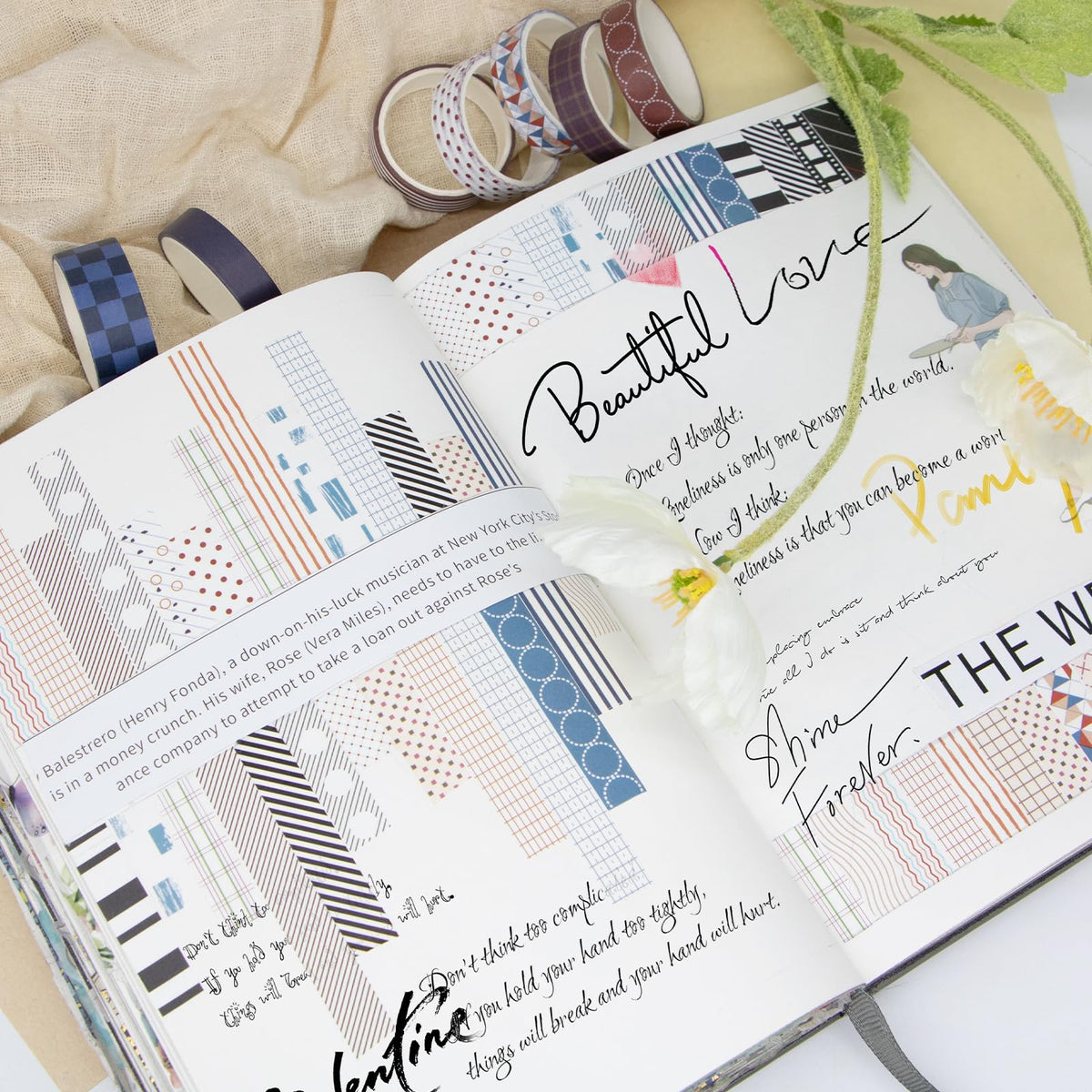 Ieebee 44 Rolls Minimalist Washi Tape Set for Journaling & Scrapbooking