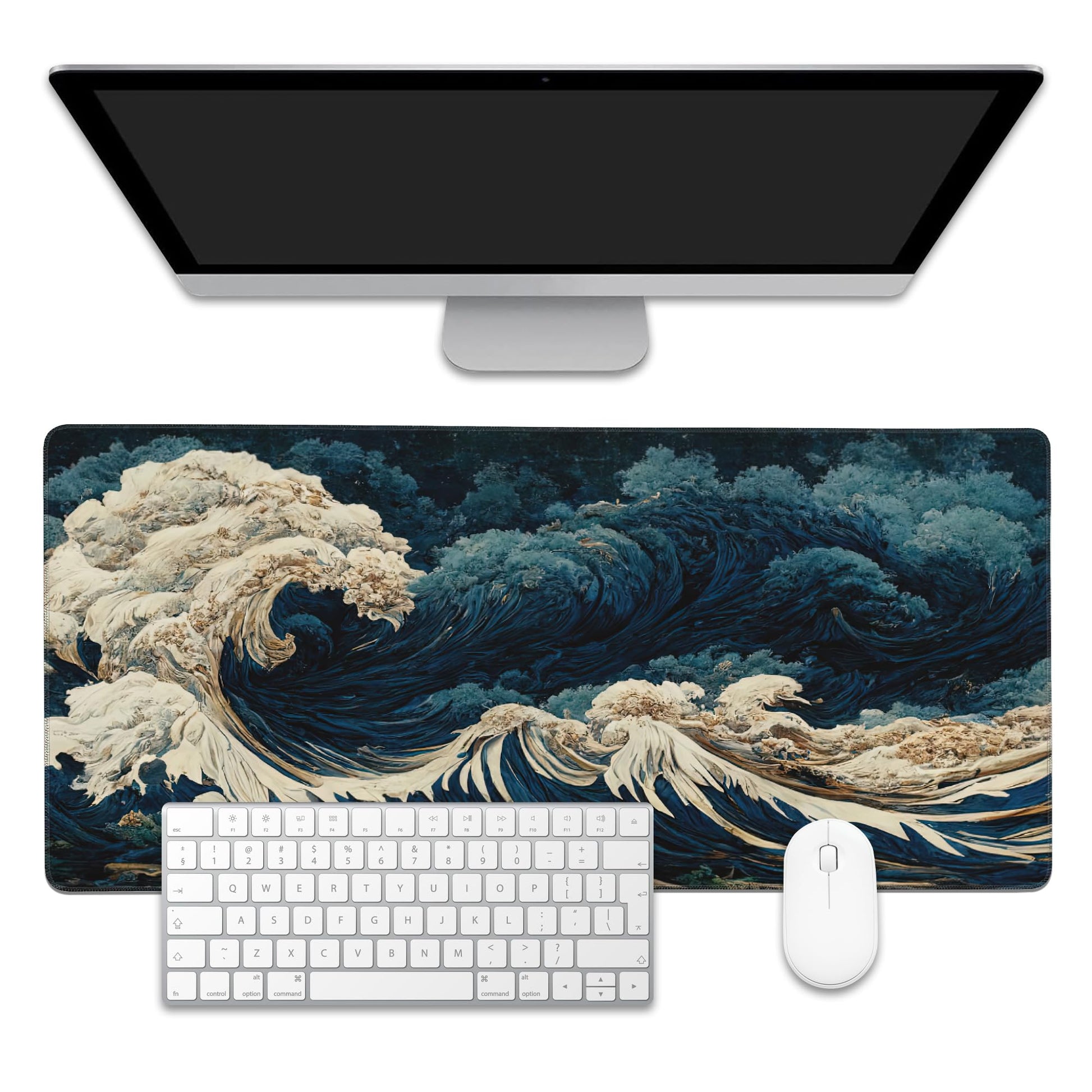 EOBKLAX Japanese Ocean Waves Large Gaming Mouse Pad,Waterproof Desk Mat for Desktop,Non-Slip Rubber