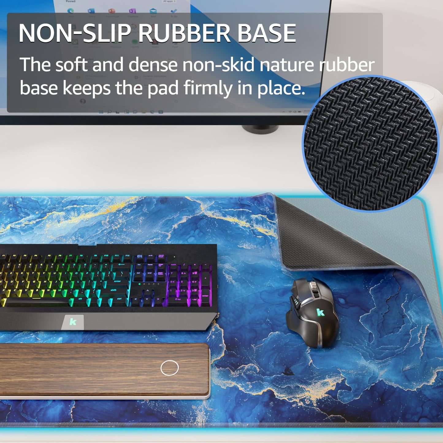 KTRIO Large Gaming Mouse Pad, Desk Mat, 31.5 x 15.7 in, Blue Marble, XXL