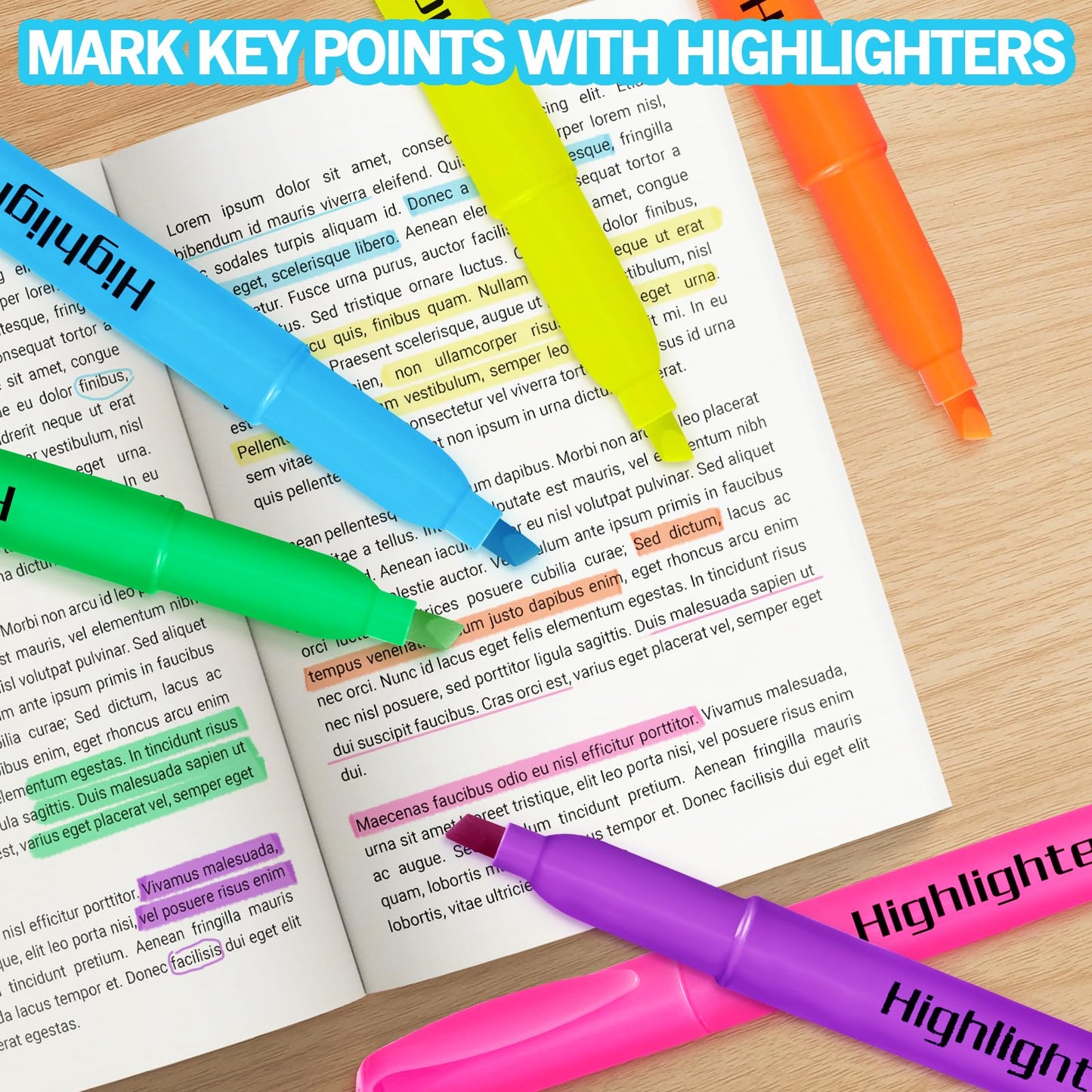 YEGEER Highlighters, Chisel Tip Dry-Quickly Highlighter Markers, 300 Count-6 Assorted Colors