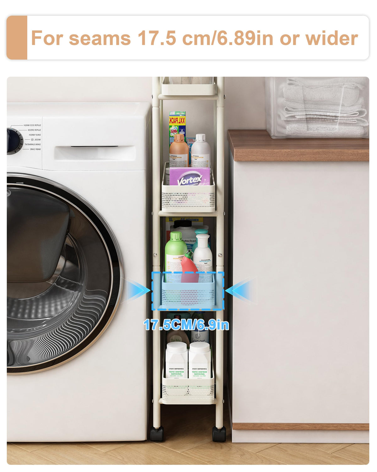 UMDONX 4-Tier Narrow Mobile Storage Cart with Pull-Out Baskets