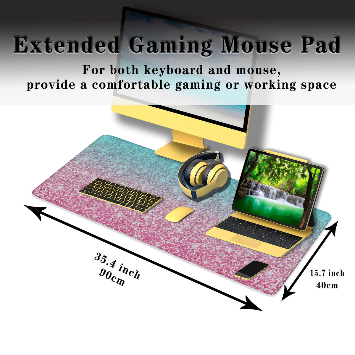 Samgula Gaming Mouse Pad Office Desk Mat, Extra Large Pink Glitter Pad for Women, Waterproof
