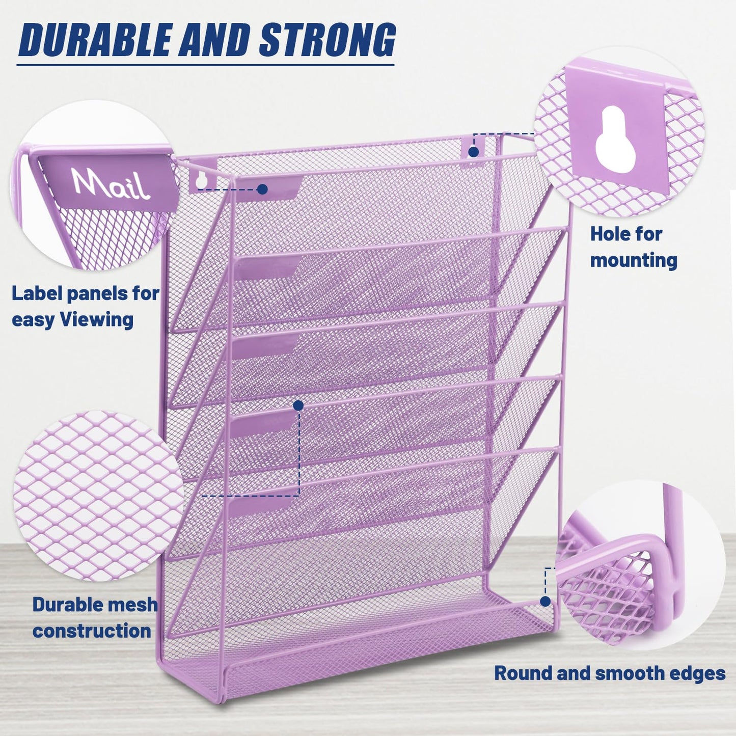 EASEPRES Desk File Organizer Mesh 6 Tier, Hanging Wall Mount Document Organization Stand, Desktop