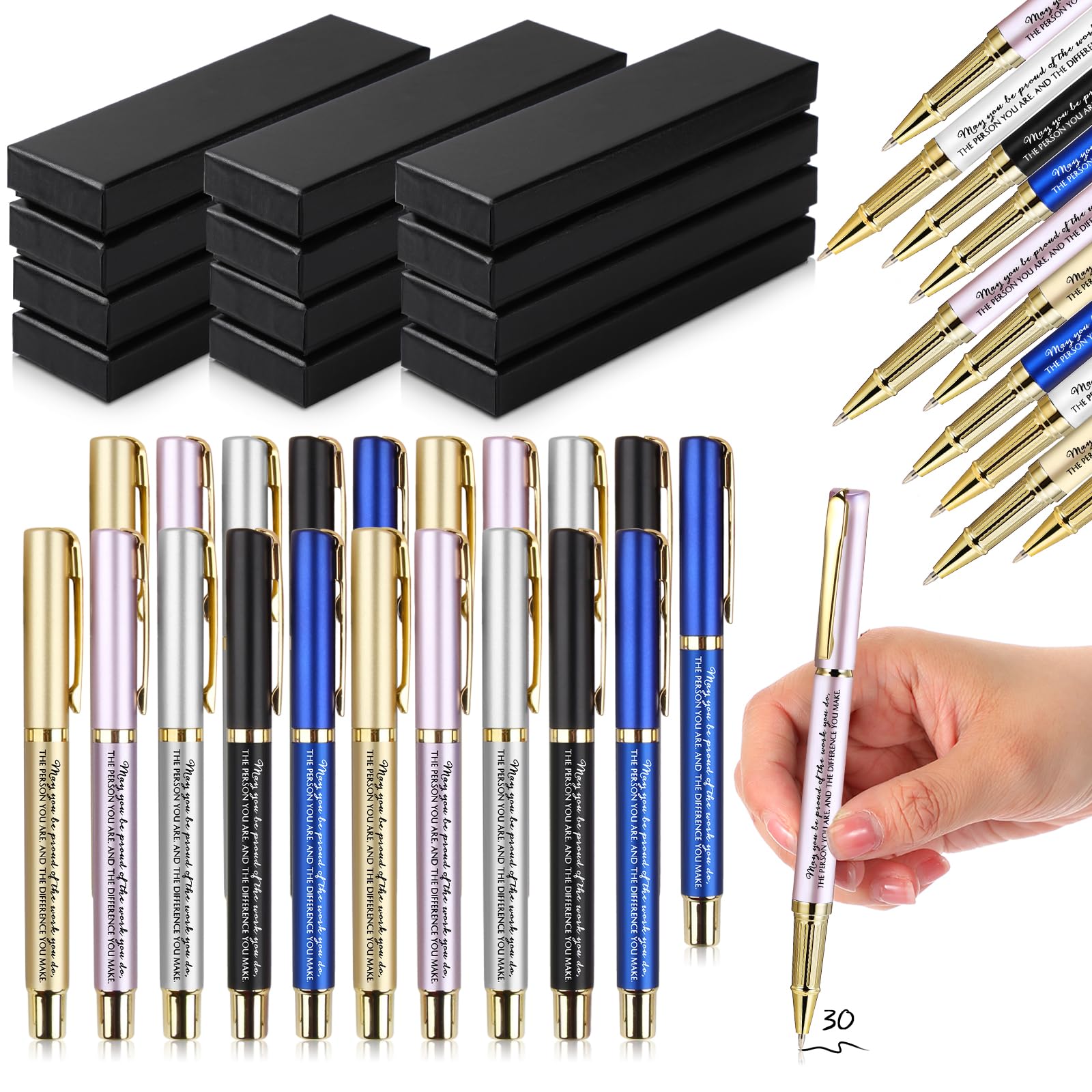 PerKoop 30 Sets Thank You Gift Inspirational Pen with Box, Multi‌, Classic