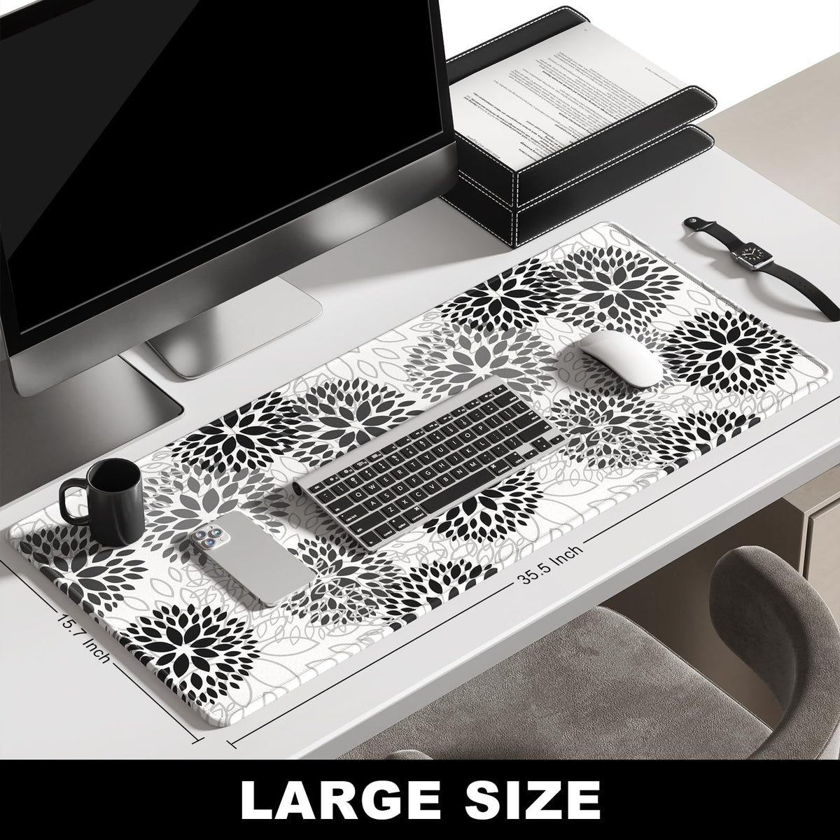 BOSOBO Large Desk Mat, XXL Extended Gaming Mouse Pad & Keyboard Mat, Desktop Full Cover 35.5 x 15.7
