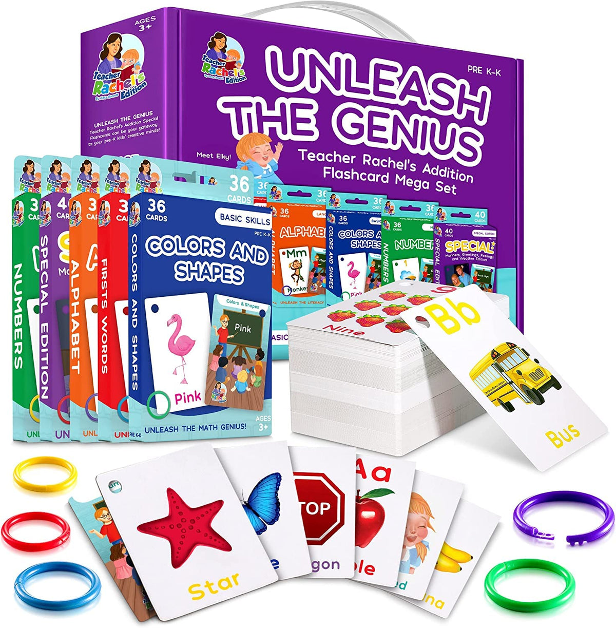 Teacher Rachel's Educational Flash Cards for Toddlers - Set Of 5 184 Cards Pre K-K Mega Flashcards