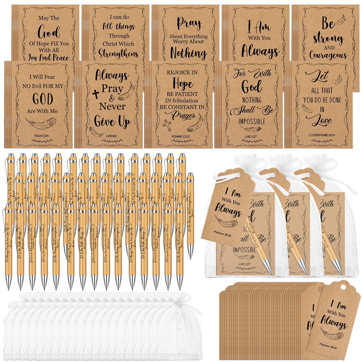 Qeeenar 200 Pcs Christian Gift Bulk Set Bible Verse, Brown, Classic