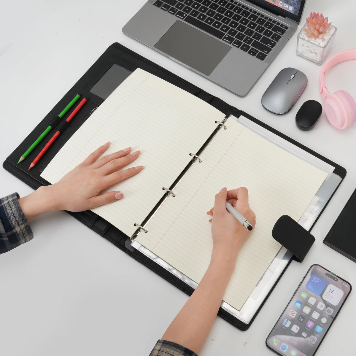 Wonderpool A4 PU Leather 3 & 4 Ring Holder Writing Portfolio Multi Document Case with Removable