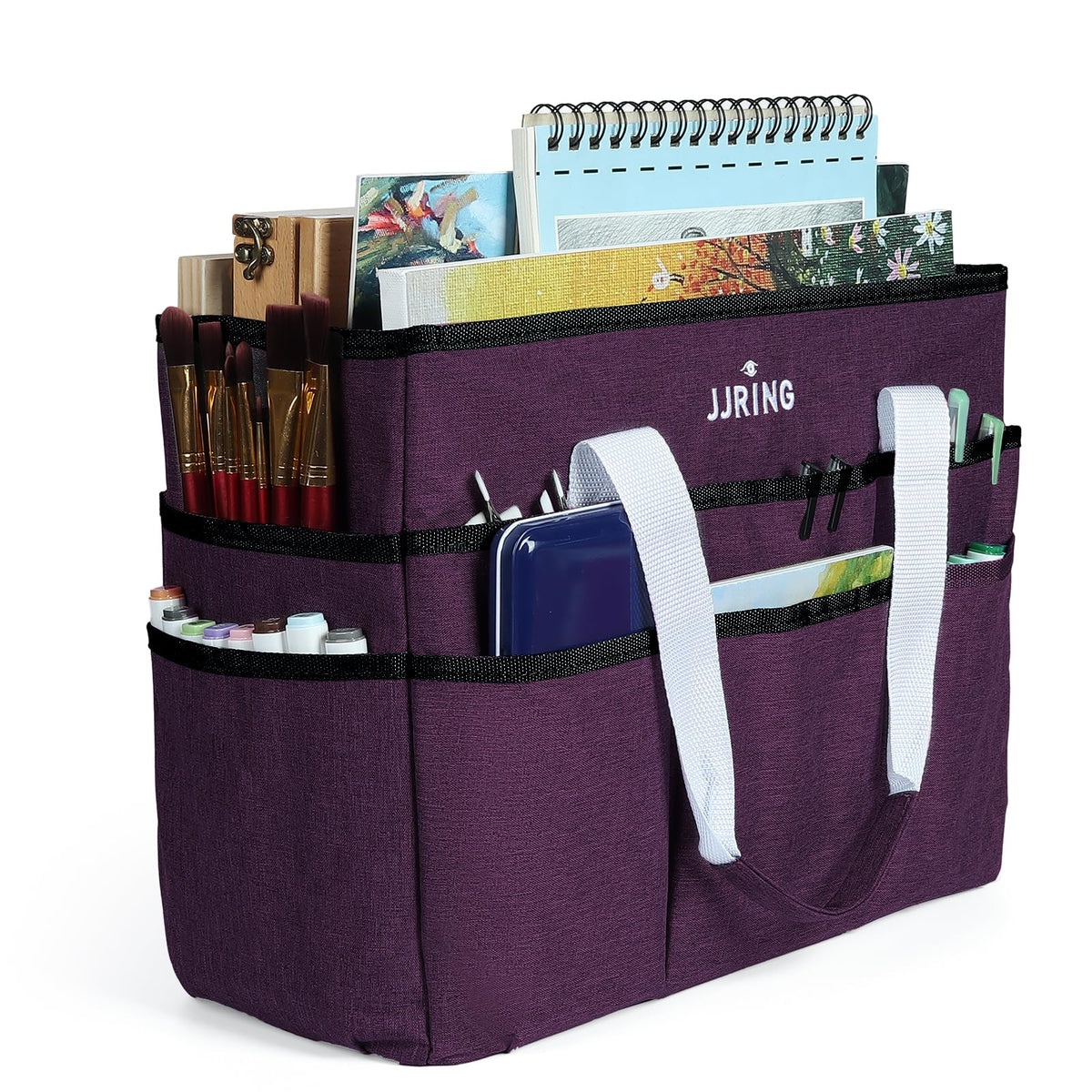 JJRING Craft Organizer Tote Bag Large Art Storage Caddy Deep Purple