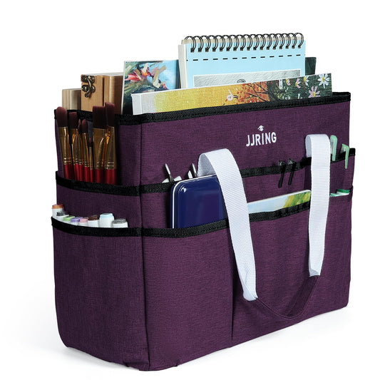 JJRING Craft Organizer Tote Bag Large Art Storage Caddy Deep Purple