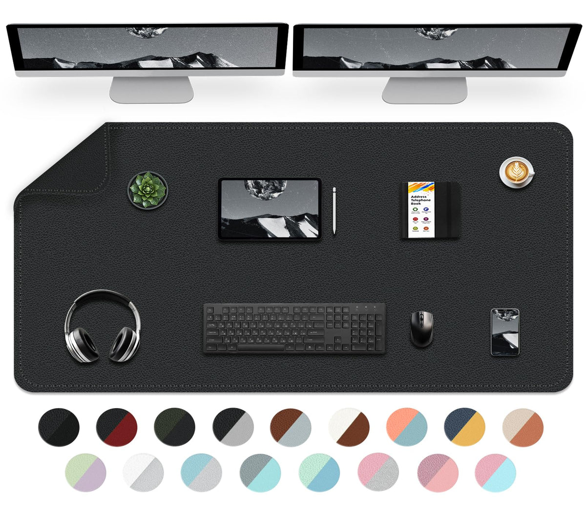 Dual-Sided Desk Mat, Large Desk Pad, Waterproof Smooth PU Leather Desk Blotter Protector Mouse Pad