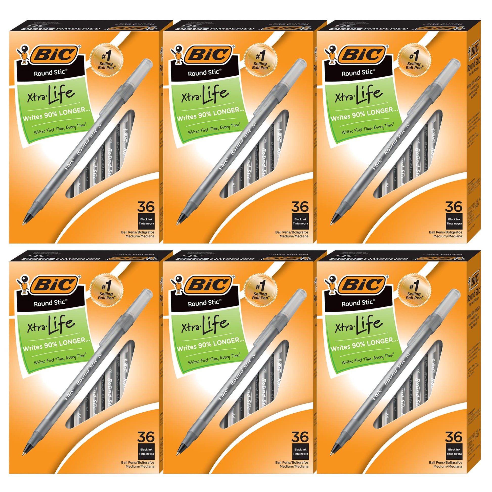 BIC Round Stic Xtra Life Black Ballpoint Pens, Medium Point (1.0mm), 216-Count Pack of Bulk Pens
