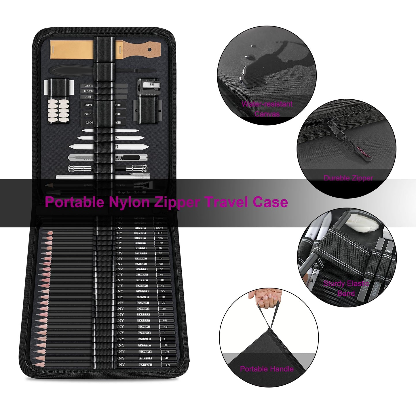 HIFORNY 58 PCS Drawing Kit Sketching Pencil Set,Sketch Pencils Art Supplies with 3-Color